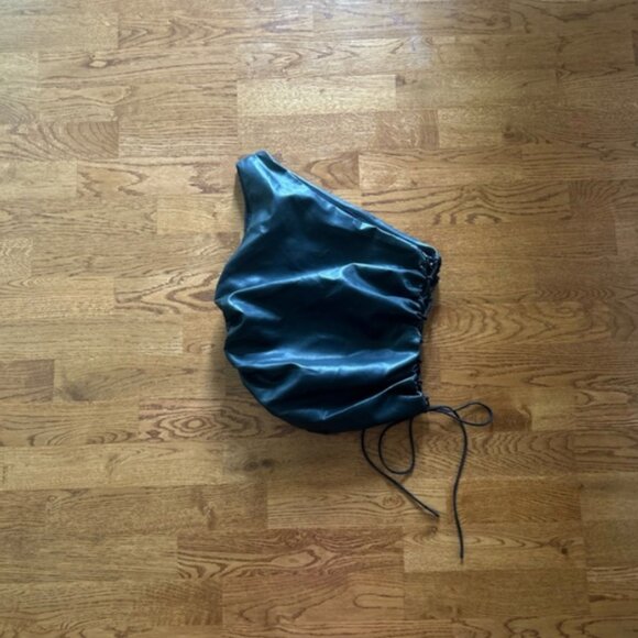 MORE TO COME Kissa One Shoulder Top Black Faux Leather Lace Side REVOLVE Tank - Picture 1 of 5